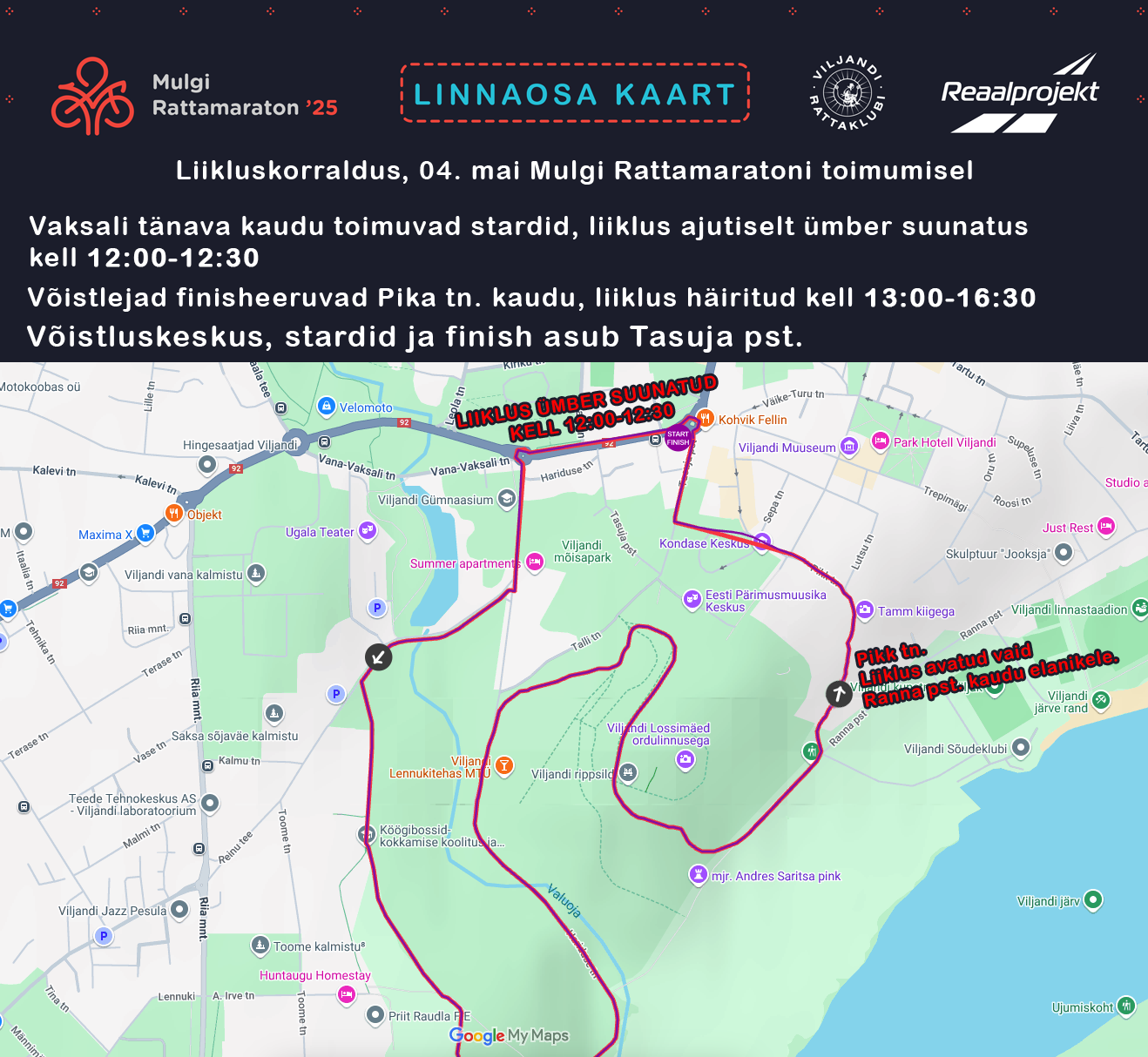 25. Mulgi Rattamaraton toob liikluskorralduse muudatusi Viljandis 4. mail! 📍 Võistluskeskus: Vabaduse plats Palume kõigil liiklejatel olla tähelepanelikud – kog